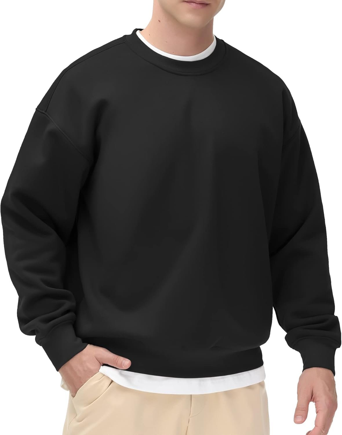Men's Fleece Crewneck Sweatshirt Thick Loose fit Soft Basic Pullover Sweatshirt