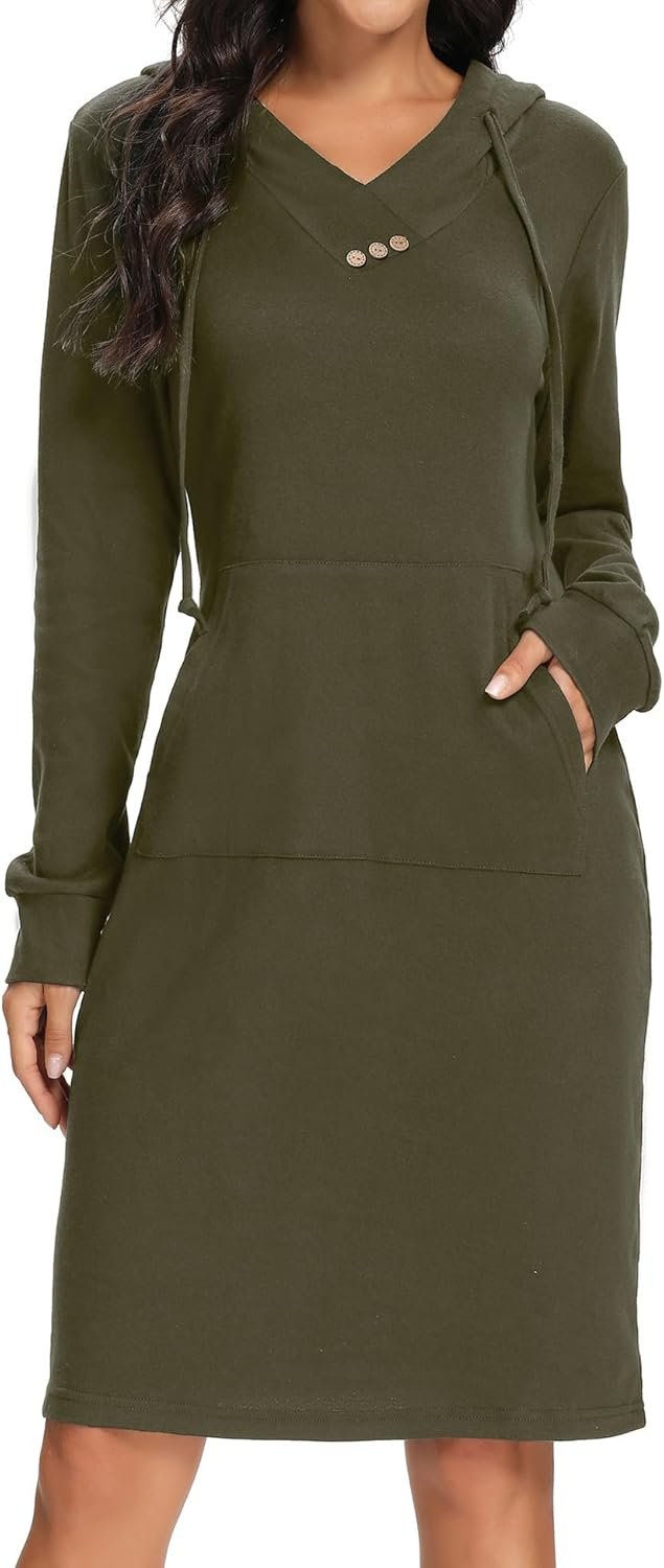Long Sleeve Dress for Women Lightweight Kangaroo Pocket Hoodie Dress Fall Sweatshirts for Women - Image 2