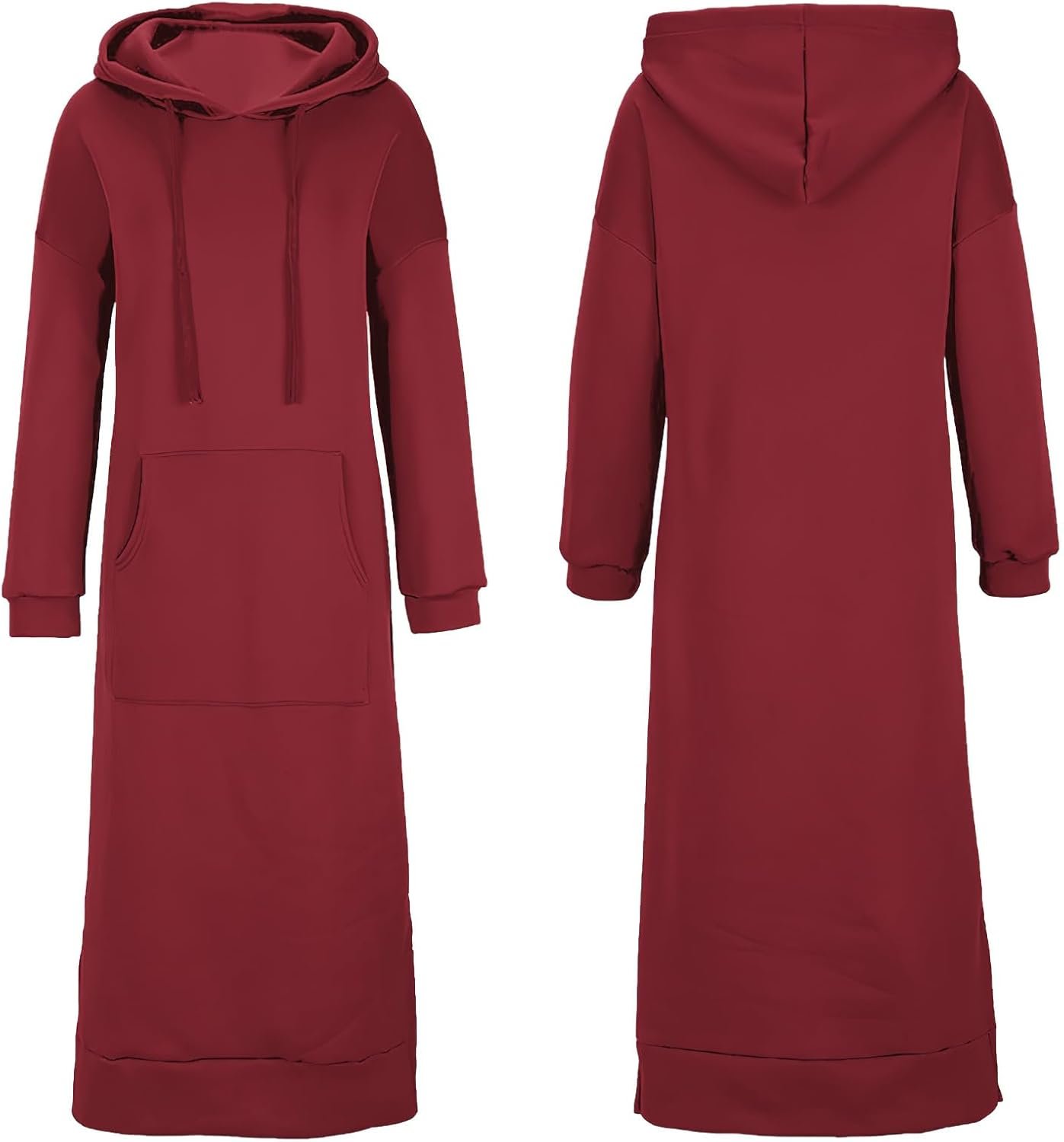 Women's Casual Pullover Sweatshirt Long Sleeve Split Hem Hoodie Maxi Dress with Kangaroo Pocket