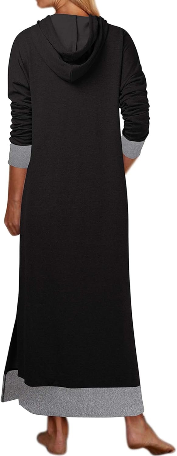 Women's Long Sleeve Solid Loose Hooded Sweatshirt Maxi Dress with Pocket - Image 2