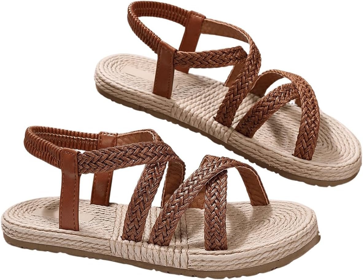 Women Casual Cross Woven Sandals Vacation Summer Beach Flat Sandals Shoes