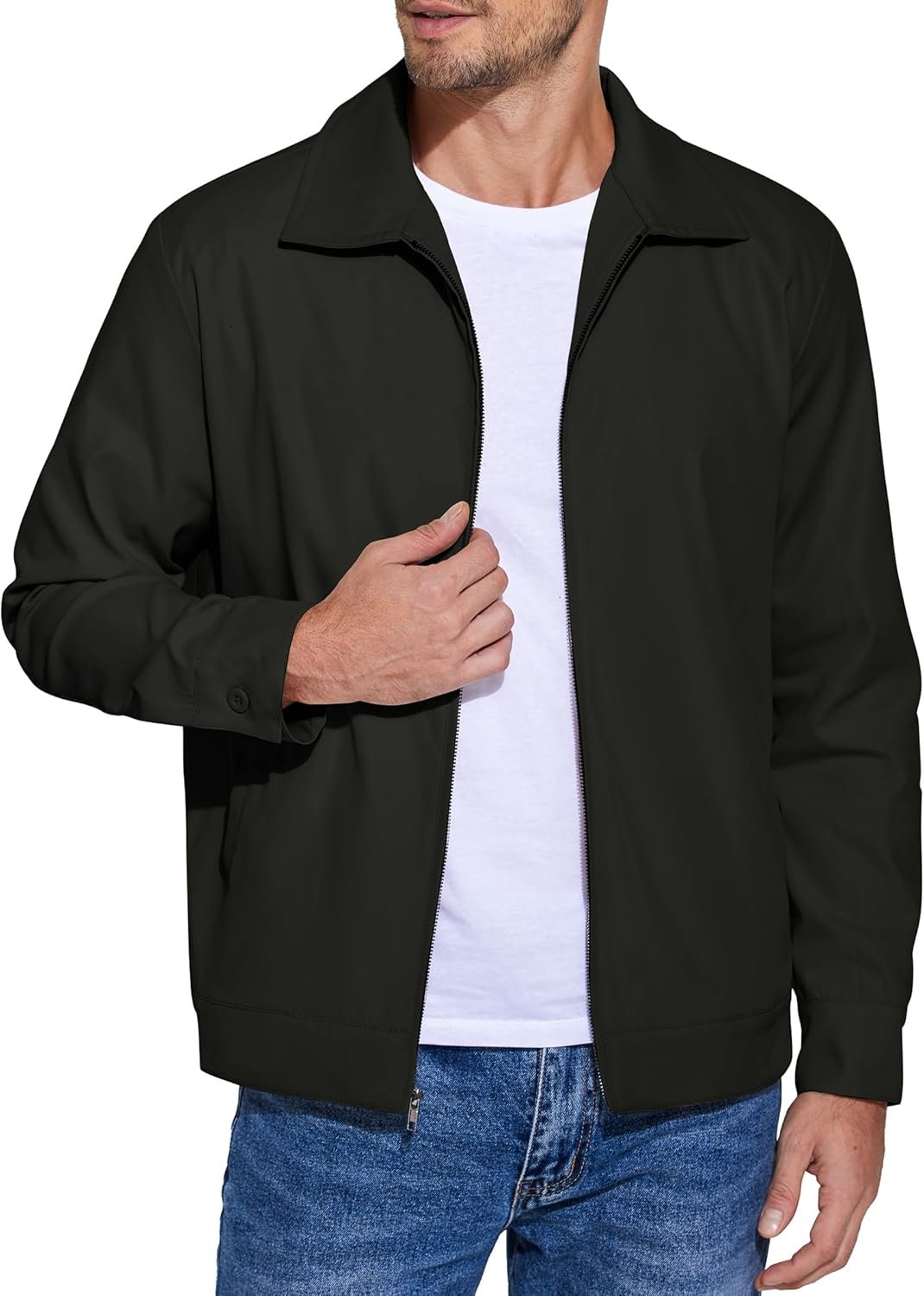 Men's Lightweight Zip Up Jackets Cotton Twill Jacket Casual Work Golf Outwear