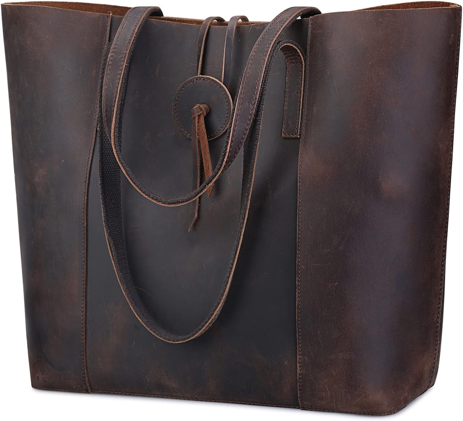 Vintage Genuine Leather Tote Bag for Women Large Shoulder Purse Handbag