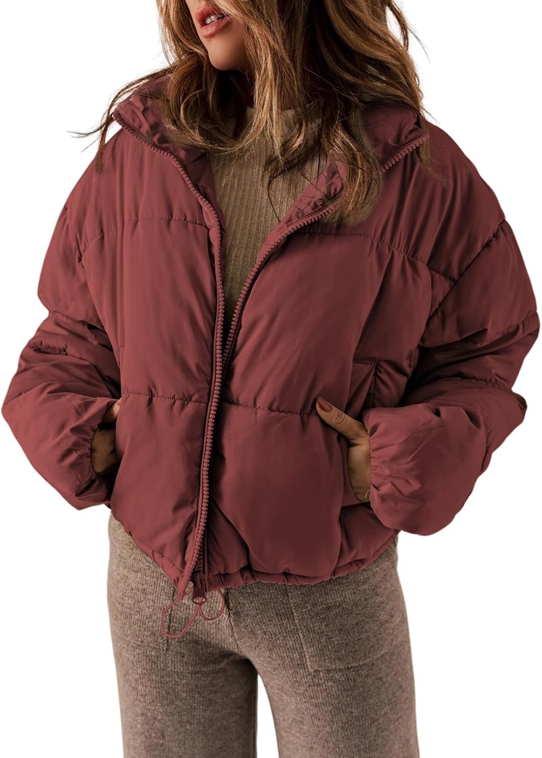 Women's Winter Quilted Jackets Long Sleeve Full Zip Puffer Jacket Coats with Pockets