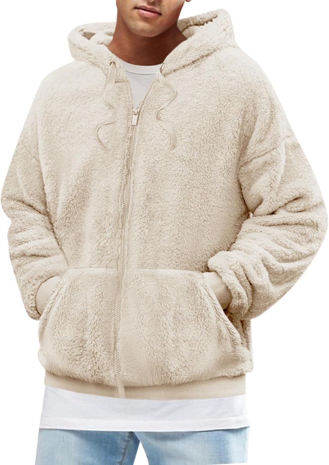Men's Fuzzy Athletic Hoodie Heavyweight Fleece Jacket Zip Up Hooded Sweatshirt Sports Coat