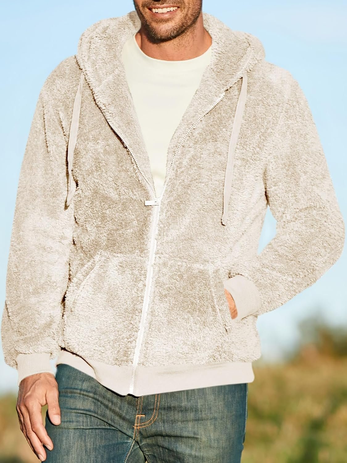 Men's Fuzzy Athletic Hoodie Heavyweight Fleece Jacket Zip Up Hooded Sweatshirt Sports Coat - Image 2