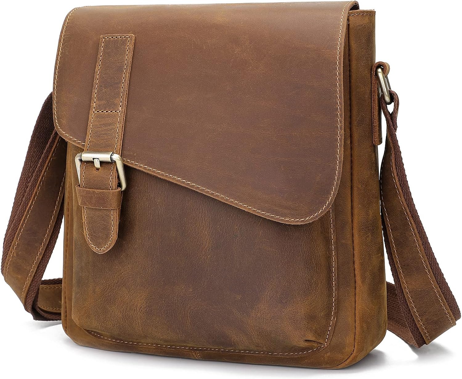 Men's Leather Messenger Bag Shoulder Crossbody Backpack Bags Purse for Women Vintage Anti-Theft Waterproof Casual