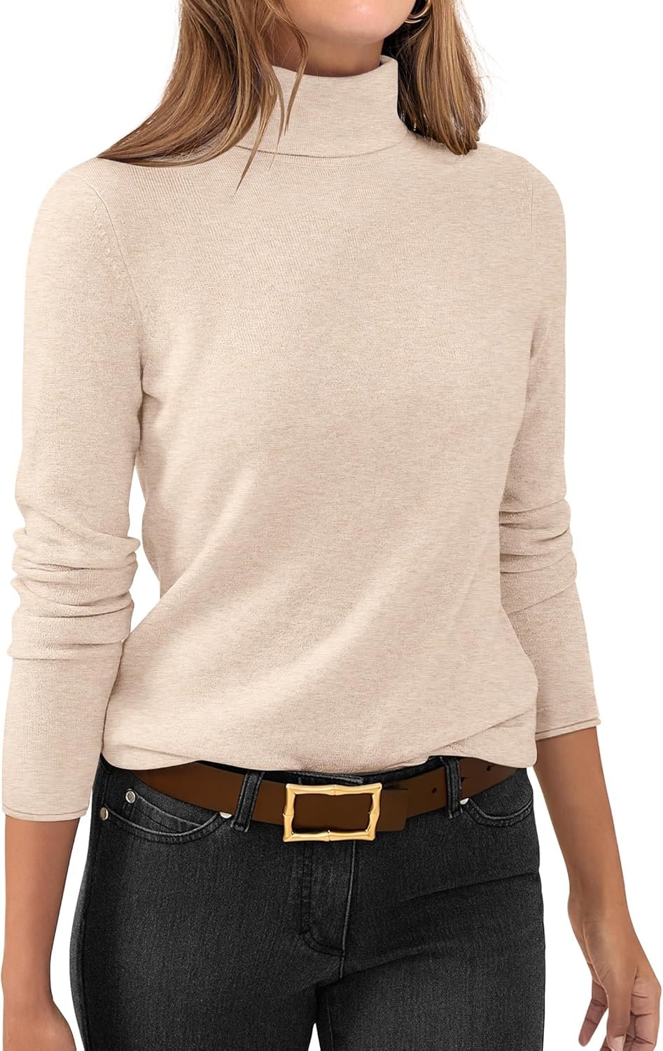 Womens Turtleneck Long Sleeve Sweater Tops Casual Soft Knit Fit Lightweight Basic Pullover 2025 Fall Work Outfits