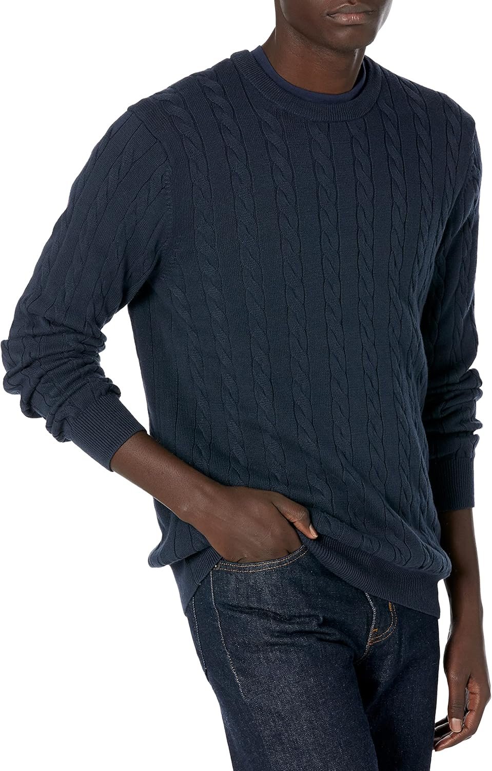 Men's Crewneck Cable Cotton Sweater